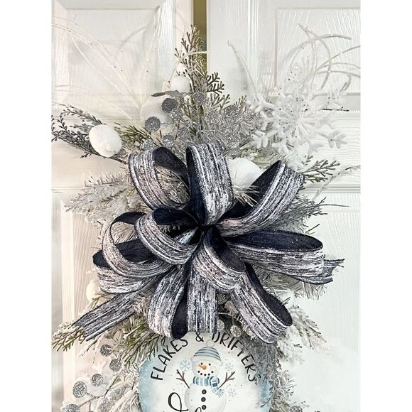 Luxe Winter Midnight Navy Blue Gray Silver Winter Teardrop Swag Wreath - Picture 4 of 9